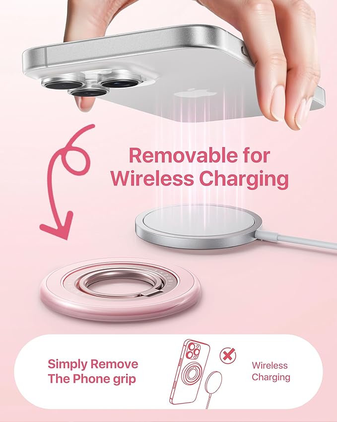 andobil [2025 3rd Gen] Magnetic Phone Grip for MagSafe [360° Rotatable & Ultra-Stable] Two-Sided Magnet Cell Phone Ring Holder Compatible with MagSafe Accessories, iPhone 17 Air 16 15 14 Pro Max, Pink