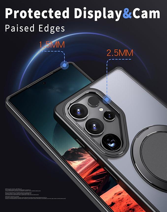 Magnetic Stand Case for Samsung Galaxy S25 Ultra [with 2 Tempered Glass Film] [360° Rotation Magnetic Stand] [Compatible with Magsafe] Military-Grade Drop Protection Case, Black