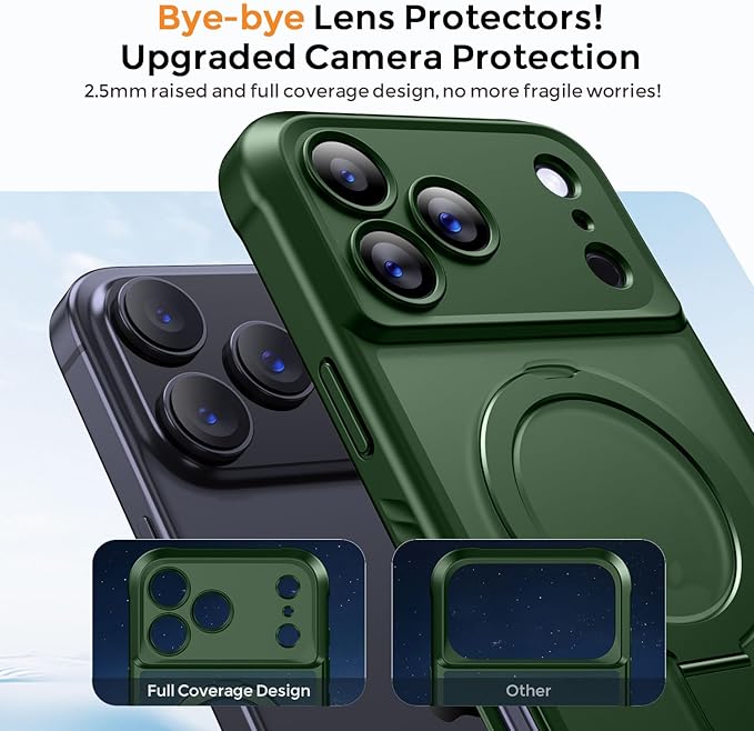 MOCCA Compatible with iPhone 17 Pro Case with Magnetic Invisible Stand [Full Camera Protection] [Compatible with Magsafe] Military Drop Shockproof Translucent Matte Phone Case Cover 6.3",Dark Green