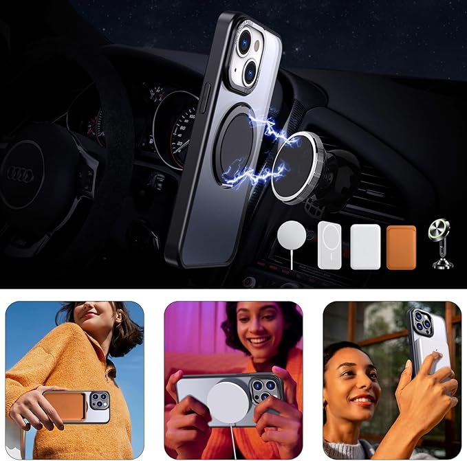 Magnetic Stand Case for iPhone 13/14 [with 2 Tempered Glass Film] [360° Rotation Magnetic Stand] [Compatible with Magsafe] Military-Grade Drop Protection Case, Green