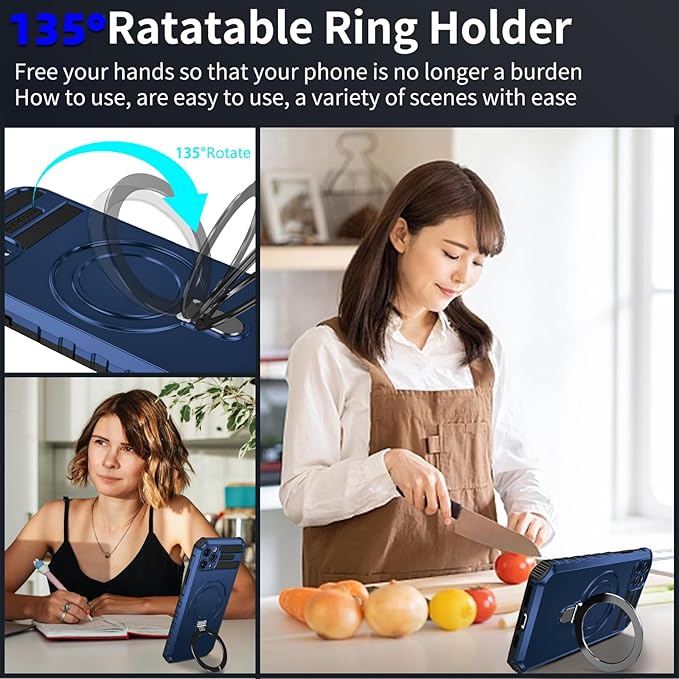 for iPhone 11 Pro Max Case Magnetic Compatible with MagSafe Wireless Charging,with 2 Screen Protectors,with Kickstand Shockproof Shock-Absorbent Heavy Duty Protection Scratch Resistant Blue