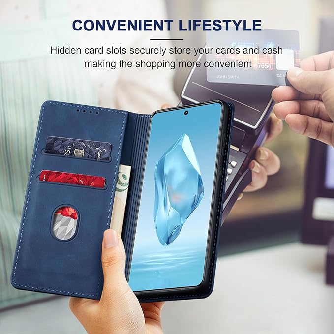 Jasonyu Flip Wallet Case for OnePlus 12R,Leather Magnetic Folio Cover with Card Holder,Kickstand - TPU Shockproof Durable Protective Phone Case,Blue