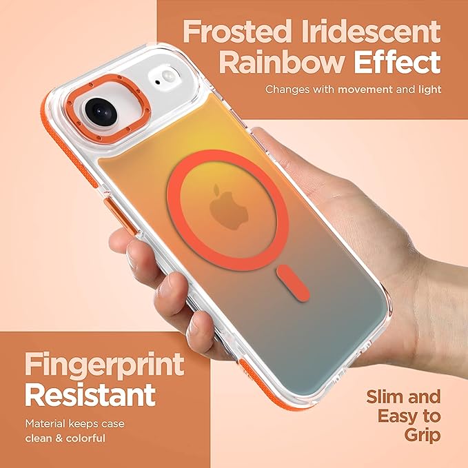MOWIME Magnetic Case for iPhone Air [Compatible with Magsafe] [Cute Fashion Fluorescent Design] [1 Screen Protector] Slim Translucent Matte Case for iPhone Air 6.5" 2025, Orange