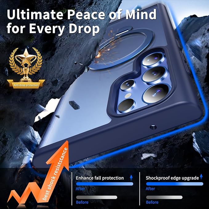 for Samsung Galaxy S23 Ultra Case,Compatible with Magsafe [Wireless Charging],with 360°Rotatable Magnetic Ring Stand,Matte Translucent Slim Soft Edge Phone Kickstand,Blue