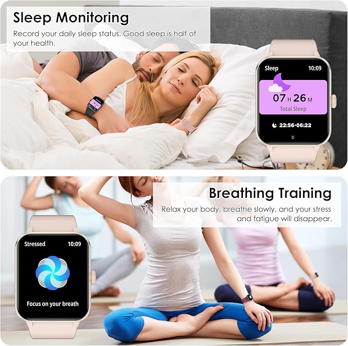 IOWODO Smart Watch(Answer/Make Call), 1.85" Smart Watches for Women, 100+ Sport Modes, Pedometer, IP68 Waterproof Fitness Tracker, Heart Rate/Sleep Monitor, Smart Watches for Android & iOS (2 Straps)