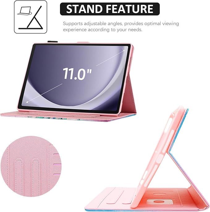 Case for Samsung Galaxy Tab A9+/A9 Plus 11 inch 2023 2024(SM-X210/X216/X218),PU Leather Multi Angle Stand Cover Slim Folio Protective Case for Galaxy Tab A9 Plus, Auto Wake/Sleep, Pink NoteBook