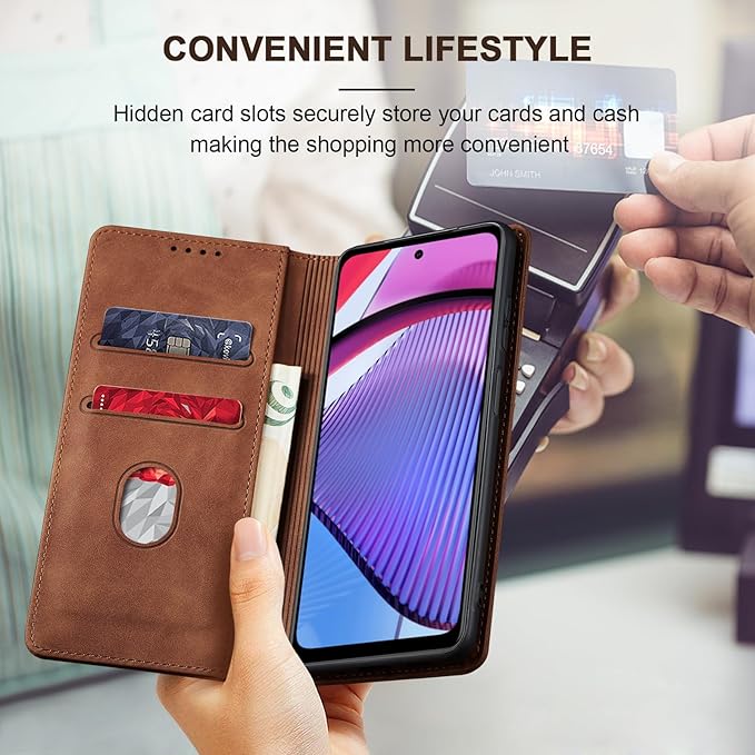 Jasonyu Flip Wallet Case for Moto G Power (2023),Leather Magnetic Folio Cover with Card Holder,Kickstand - TPU Shockproof Durable Protective Phone Case,Brown