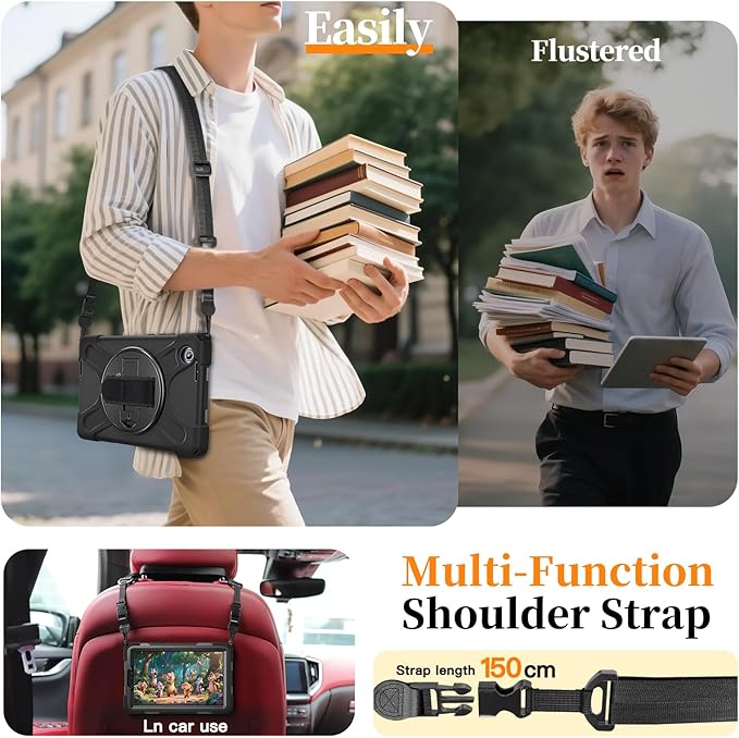 ZenRich Rugged Case for Lenovo Tab One 8.7" (2025) & Tab K9 TAB-305FU, Heavy Duty Shockproof Protective Case with 360° Rotating Kickstand, Hand Strap, Shoulder Belt