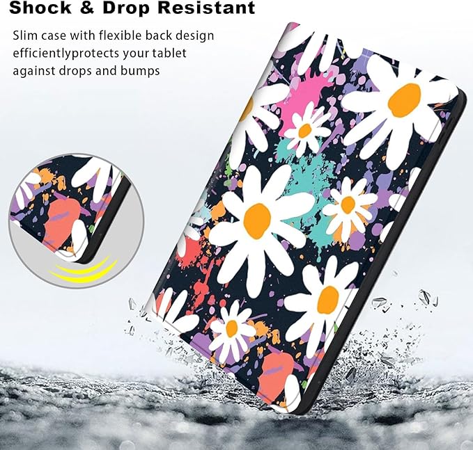 Slim Case for Samsung Galaxy Tab S10 FE / S9 FE 5G 10.9" & Tab S9 11", PU Leather Protective Cover, Multi-Angle Stand, Auto Sleep/Wake, White Flower