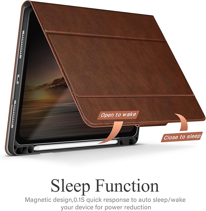 auaua Case for iPad Air 13 inch (M3/M2) 2025/2024, with Pencil Holder and Pocket, Multiple Viewing Angles, Magnetic Closure, Auto Sleep/Wake (Brown)