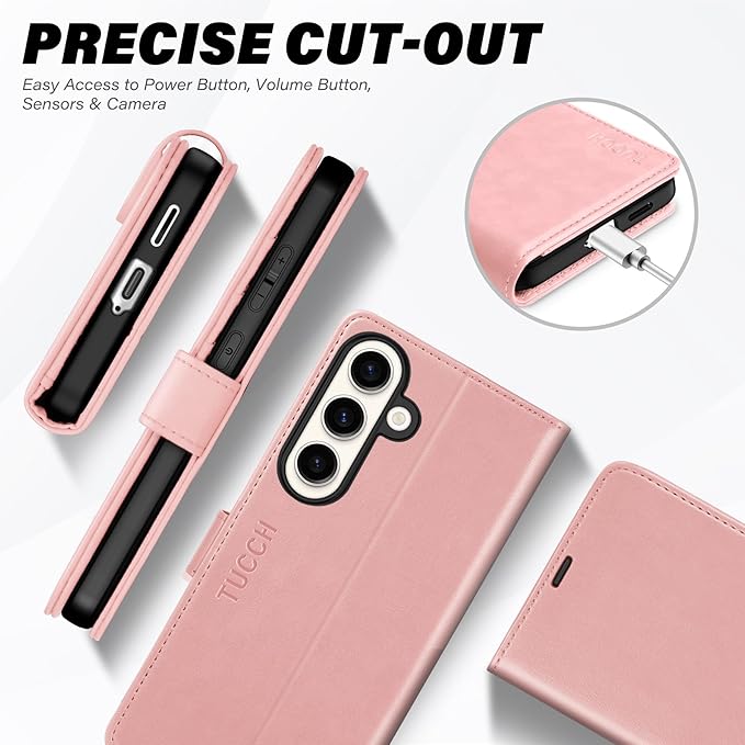 TUCCH Wallet Case for Galaxy S25 Plus 5G, Magnetic PU Leather Kickstand [RFID Blocking] Card Slot Folio Cover with [TPU Shockproof Inner Shell] Compatible with Galaxy S25 Plus 6.7" 2025, Rose Gold