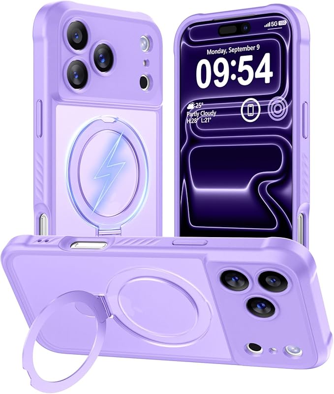 MOCCA Compatible with iPhone 17 Pro Max Case with Magnetic Invisible Stand [Full Camera Protection] [Compatible with Magsafe] Military Drop Shockproof Translucent Matte Phone Case Cover,Light Purple