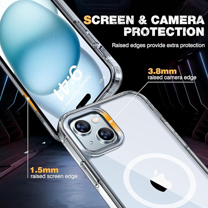 Diaclara Designed for iPhone 15 Case with Magnetic Ring, [with Privacy Screen Protector] [Anti Spy] [Military Grade Drop Protection] Heavy Duty Full-Body Shockproof Phone Case, Clear