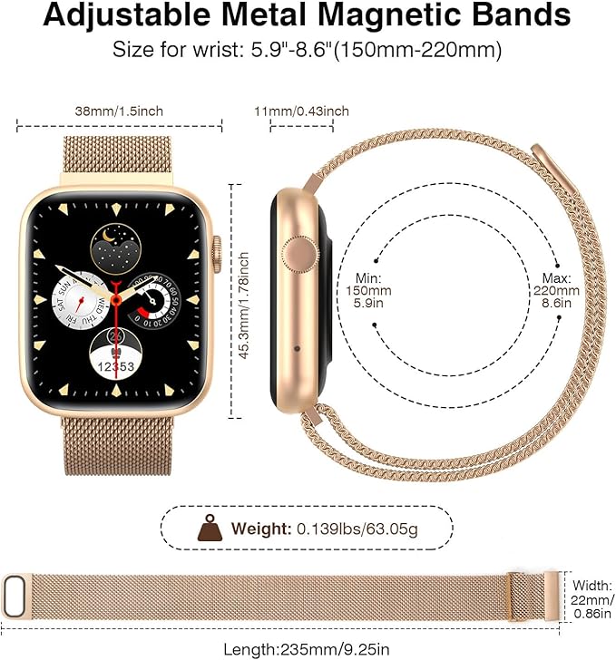 Smart Watches for Women Blood Pressure, 1.9" HD Full Touch Screen, Fitness Tracker with Heart Rate Blood Oxygen Sleep Monitor, IP67 Waterproof Smartwatch, 123 Sports Fitness Tracker for Android iOS