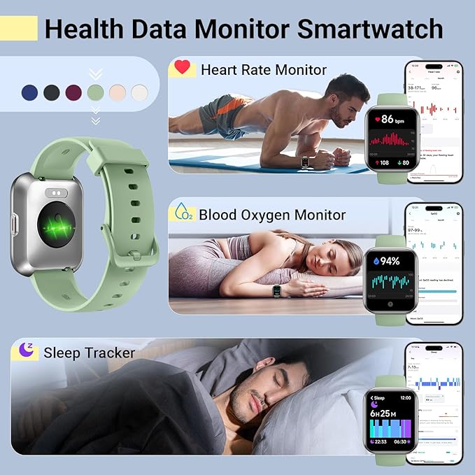 Smart Watches for Women/Men, Smart Watch for Android Phones & iPhone, Fitness Watches for Women with Alexa, Call & Notification Alerts, Tracks Heart Rate/Sleep Smartwatches (Green, 1.8 inches)