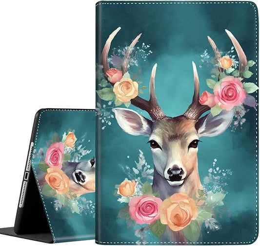 Case for Galaxy Tab A9 Plus ， Auto Sleep/Wake Multi-Angle Viewing Slim Folio Stand Cover for Samsung Galaxy Tab A9+/A9 Plus 11 Inch 2023 (SM-X210/X216/X218), Watercolor Deer with Flowers