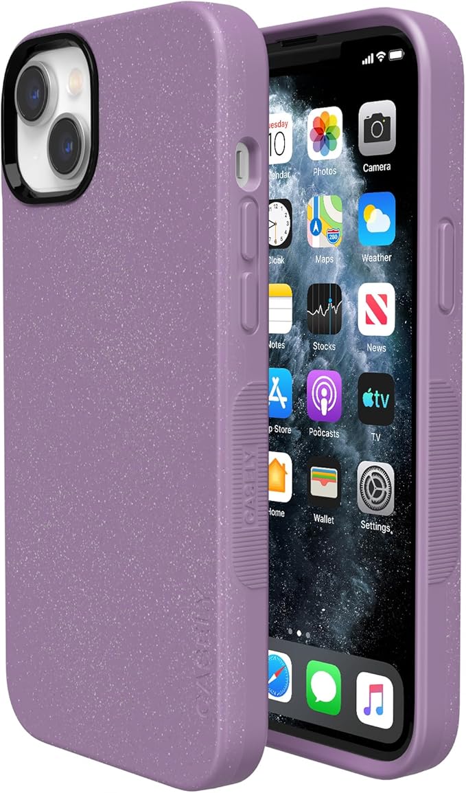 Casely iPhone 14 Case | Lavender Waves | Purple Shimmer Glitter | Bold Protective Design | Compatible with MagSafe