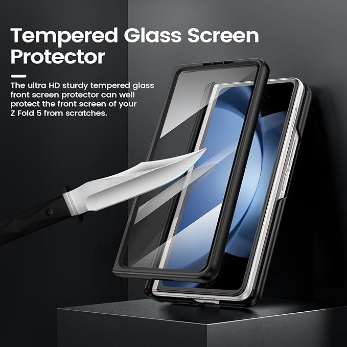 VEGO for Galaxy Z Fold 5 Case with Belt Clip Holster, 360°Ring Magnetic Kickstand & Camera Cover & Front Screen Protector, Hinge Protection Shockproof Armor Cover - Black