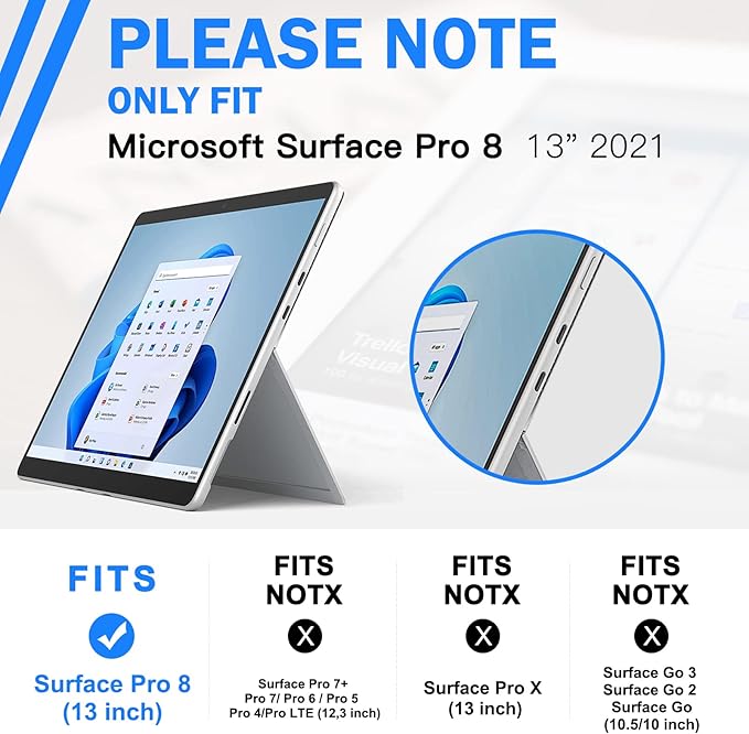 BRAECN Case for Surface Pro 8-13 Inch 2021, Rugged with 360° Rotating Stand/Hand Strap & Keyboard Adsorption Interface for Microsoft Surface Pro 8 2021 -Black