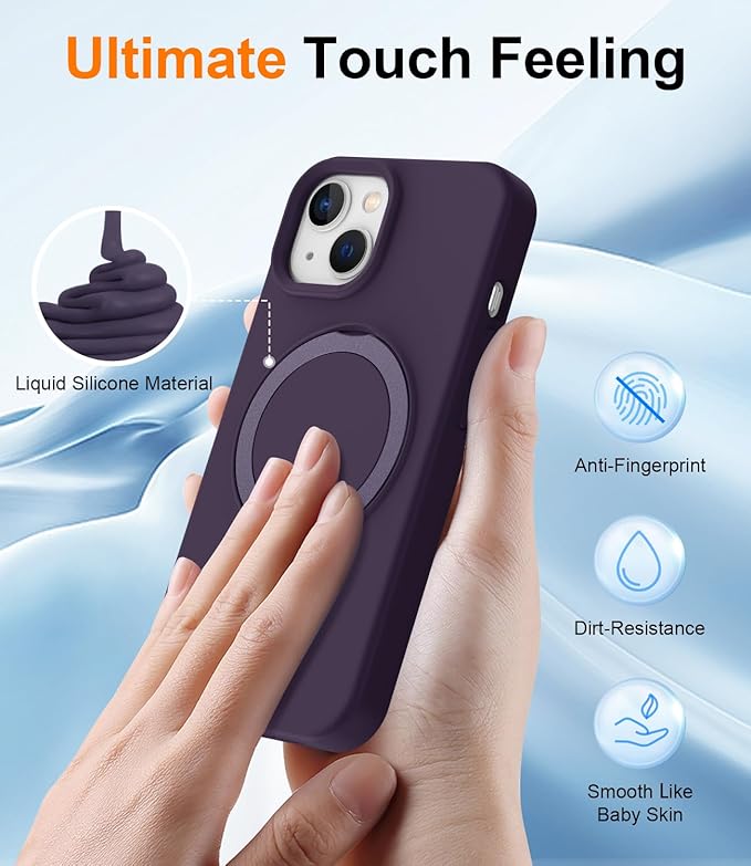 ZHK Liquid Silicone Designed for iPhone 13/14 Case with Magnet Stand, [Mil-Grade Drop Shockproof][Soft Anti-Scratch Microfiber Lining] Slim Fit Cover, Purple