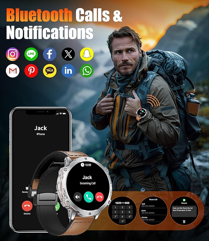 LIGE Smart Watches with 900mAh Battery,1.73" AMOLED relojes para Hombres with Bluetooth Call,110+Sports Mode Tactical Fitness Watch/Heart Rate Sleep Health Monitor/Android iOS Smart Watch