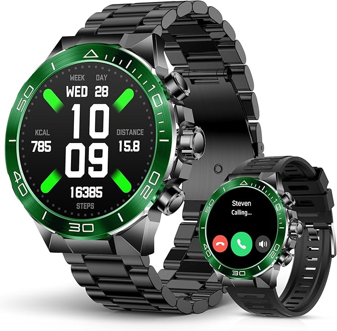 SOUYIE Men's Luxury Smart Watch - 1.43" AMOLED Display Smartwatch with HD Bluetooth Calling, 400mAh 30-Day Battery, 100+ Sports Modes, Health Monitor with Metal/Silicone Straps for Android iPhone