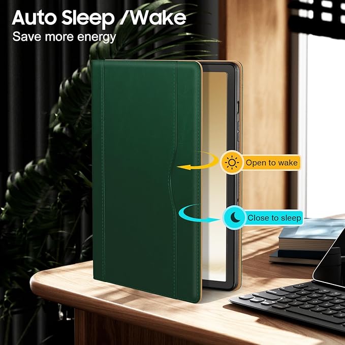 OKP Case for Samsug Galaxy Tab A9+ Plus 11 inch 2024(SM-X210/X216/X218), PU Leather Folio Cover with Multi-Angle Stand//Pen Holder, Auto Wake/Sleep Case for Galaxy A9+ 11" Tablet (Alpine Green)