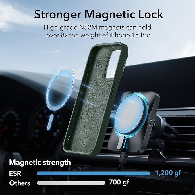 ESR for iPhone 15 Pro Max Case, MagSafe Silicone Case with Stand, Military-Grade Protection, Built-in Camera Stash Stand, Magnetic Phone Case for iPhone 15 Pro max, Cloud Series,Green