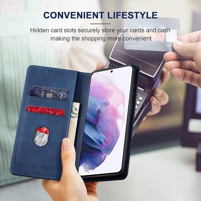 Jasonyu Wallet Case for Samsung S21 Plus, PU Leather Cover with Stand, Magnetic Folio Flip, TPU Shockproof Interior Case and Card Holder Slots, Blue