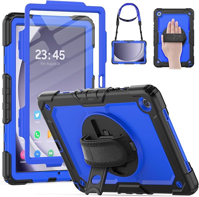 HXCASEAC Case for Samsung Galaxy Tab A9+ Plus 11 Inch, Protective with Screen Protector/Hand Strap/Pen Holder, Sturdy Shockproof for Samsung A9 Plus Tablet Case SM-X210 SM-X216 SM-X218 - Blue