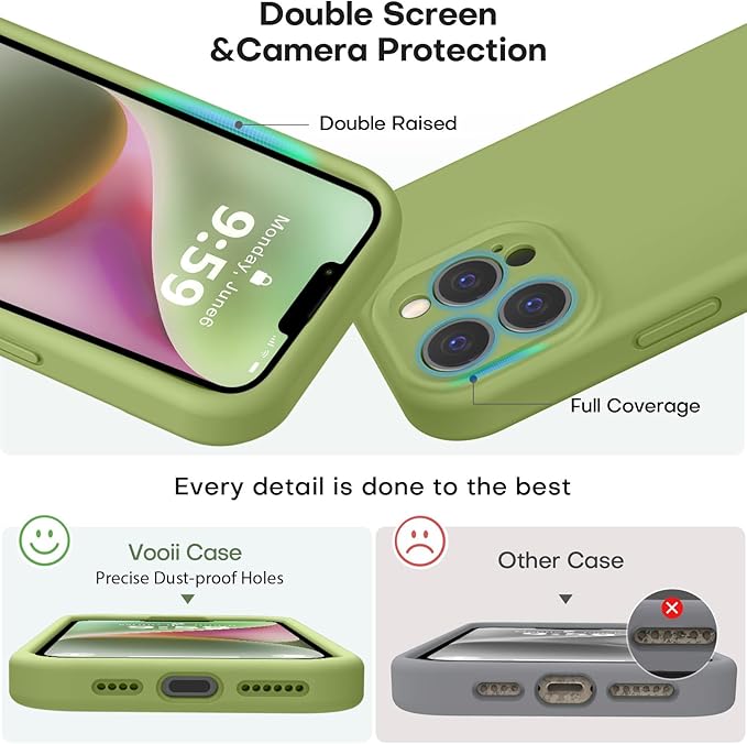 Vooii Compatible with iPhone 13 Pro Max Case, Liquid Silicone Upgrade [Camera Protection] [Soft Anti-Scratch Microfiber Lining] Shockproof Phone Case for iPhone 13 Pro Max 6.7 inch - Cedar Green