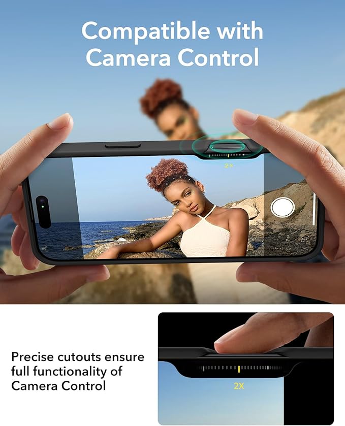 ESR for iPhone 16 Case, Silicone Case with Stand, Compatible with, Military-Grade Protection, Built-in Camera Stash Stand, Magnetic Phone Case for iPhone 16, Cloud Series, Black