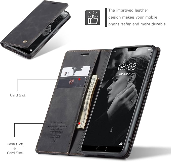 for Huawei P20 Pro Case, Flip Wallet Leather Case with Card Holder Magnetic Closure Shockproof Kickstand Protective Phone Cases Cover for Huawei P20 Pro,Black