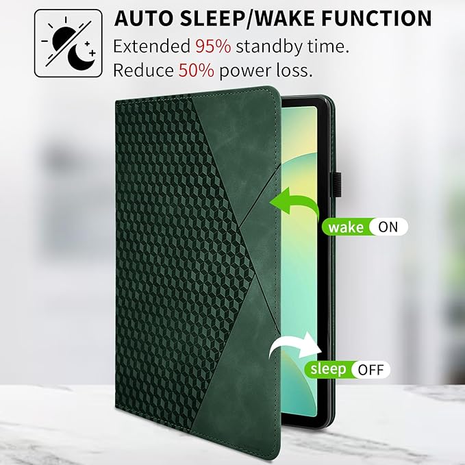 Rotating Case for Samsung Tab S10 Lite /S10 Fe/S9 Fe 10.9 Inch /S9 Tab 360° Rotating Cover Multi-Angle Viewing Stand Auto Wake/Sleep PU Leather Business Folio Protective Cases, Green