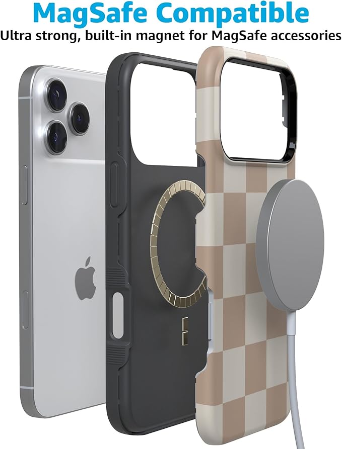 Casely iPhone 17 Pro Case | Fit Check | Neutral Checkerboard | Compatible with MagSafe | Bold Protective Design
