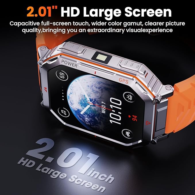 Military Smart Watch for Men with GPS/Compass，GPT Voice Assistant，Smartwatch with LED Flashlight，2.01"HD Display Bluetooth Call，Fitness Tracke with Multiple sports Modes，Compatible with Android & iOS