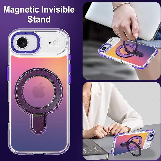 MOWIME Magnetic for iPhone Air Case with Stand [Compatible with Magsafe] [Cute Fashion Fluorescent Design] [1 Screen Protector] Slim Translucent Matte Case for iPhone Air 6.5" 2025, Purple