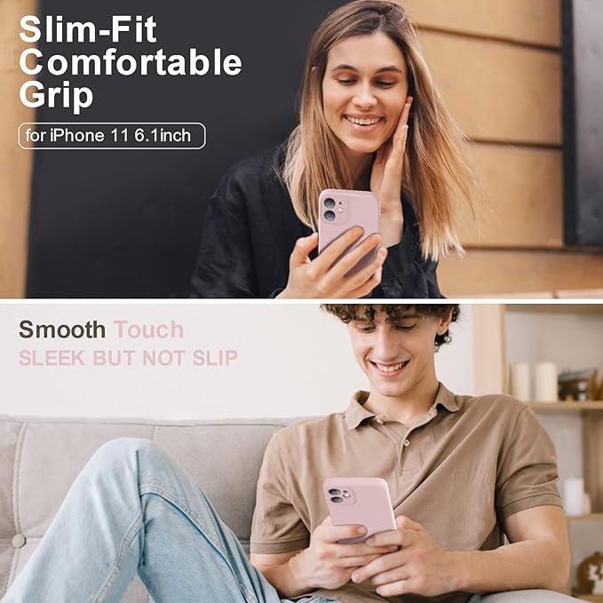 Vooii Compatible with iPhone 11 Case, Upgraded Liquid Silicone with [Flat Edges] [Camera Protection] [Soft Anti-Scratch Microfiber Lining] Phone Case for iPhone 11 6.1 inch - Sand Pink