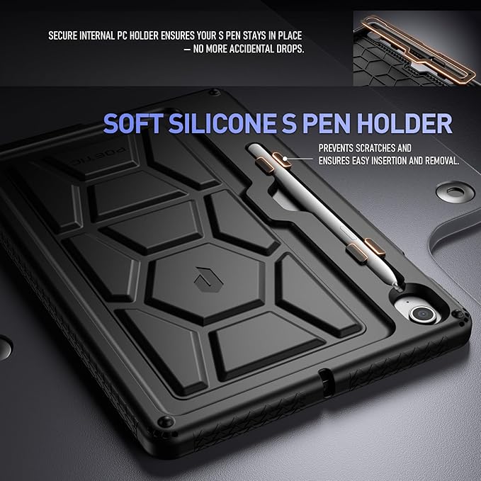 Poetic TurtleSkin Case for Samsung Galaxy Tab S10 Lite/Tab S10 FE/Tab S9 FE | Fan Edition 10.9 inch Case with S Pen Holder, Heavy Duty Shockproof Kids Friendly Protective Silicone Cover, Black