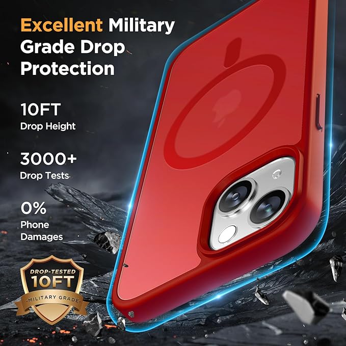 Miracase Magnetic for iPhone 15 Case (Compatible with MagSafe)（with 2X Screen Protectors） Military-Grade Protection, Anti-Fingerprint Translucent Matte Phone Cover for iPhone 15 6.1 inch, Red