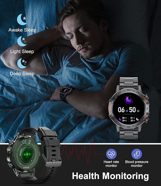 Military Smart Watch for Men(Answer/Dial Calls),1.39''HD Touchscreen,100 Sports Modes, 5ATM Waterproof Fitness Watch,with Blood Pressure/Heart Rate/SpO2 for Android/iOS Military Smart Watch Black
