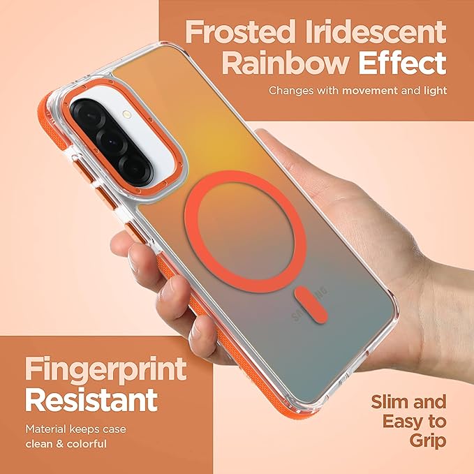 MOWIME Magnetic Case for Samsung Galaxy A36 5G [Compatible with Magsafe] [Cute Fashion Fluorescent Design] [1 Screen Protector] Slim Translucent Matte Case for Galaxy A36 5G 6.7", Orange