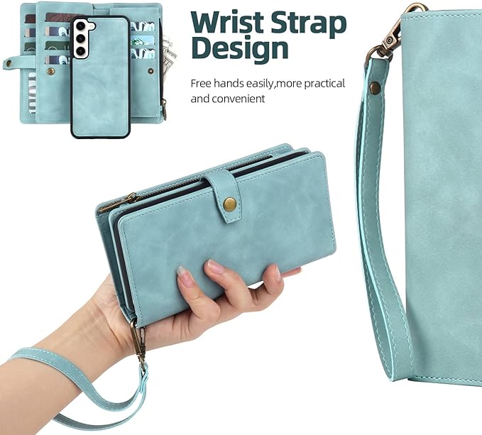 TwoHead for Samsung Galaxy S23 Plus Wallet Case with Card Holder & Detachable Magnetic Phone Case for Galaxy S23 + 6.6 in PU Leather Phone Case Wallet (Dream Blue)