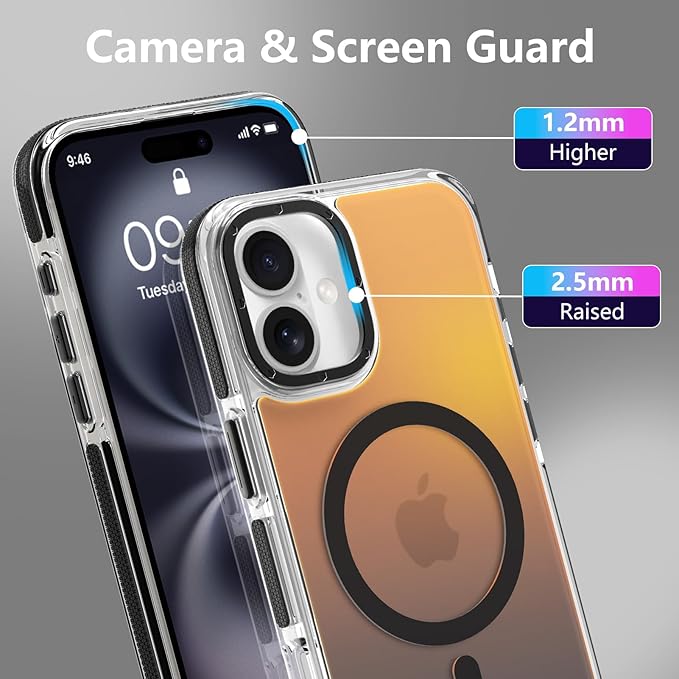 MOWIME Magnetic Case for iPhone 16 Plus [Compatible with Magsafe] [Cute Fashion Fluorescent Design] [1 Screen Protector] Slim Translucent Matte Case for iPhone 16 Plus 6.7" 2024, Black