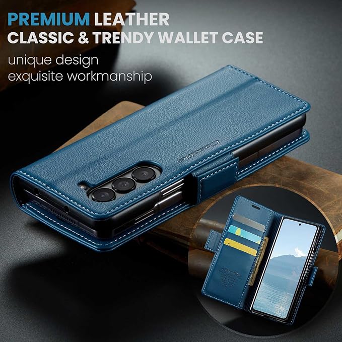 for Samsung Galaxy Z Fold 6 Case, Premium PU Leather Wallet Case Flip Cover with [RFID Blocking][Card Holder][Stand Function] Shockproof Protective for Samsung Galaxy Z Fold 6, Blue