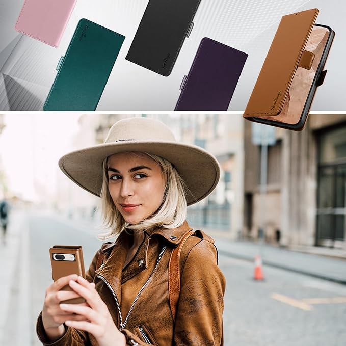 Wallet Flip Case for Google Pixel 8A - [RFID Blocking] Luxury PU Leather Card Holder Magnetic Phone Cover with Kickstand,Shockproof Protective Case,Brown