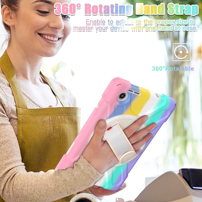 TSQQST for Lenovo Tab M8 Case 4th Gen (TB-300FU/TB301XU) 2023 2024 for Kids Girls | Flexible Silicone TPU Shockproof Anti-Scratch Cute Case with Stand&Hand Strap for Lenovo M8 Tablet | Colorful Pink