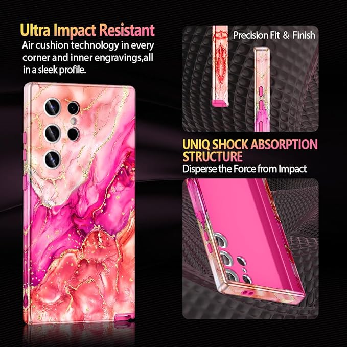 Casetego for Galaxy S24 Ultra Case,Compatible with MagSafe,[Military Grade Drop Test] Full Body Protection Slim Shockproof Rugged Marble Women Case for Samsung Galaxy S24 Ultra 6.8 inch,Ruby Red