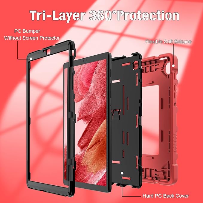 Rantice Samsung Galaxy Tab A7 Lite Case 2021, Hybrid Case with Kickstand, Shock Absorbing Bumps, Anti-Slip Grid Pattern, Red+Black