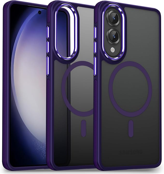 Case for Samsung Galaxy S25 Edge, Fits for Magsafe, Anti-Scratch Translucent Matte Cover [Non-Slip Grip], Color Hybrid Magnetic Phone Case for Galaxy S25 Edge, Drop Resistant (Dark Purple)